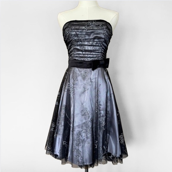Dark Fairy Whimsigoth Formal Party Dress Junior 7/8 Black & Silver Y2K Sparkle - Picture 1 of 11